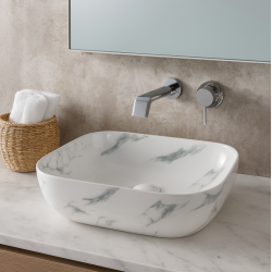 455*325*135mm Rectangle Carrara White Above Counter Ceramic Wash Basin